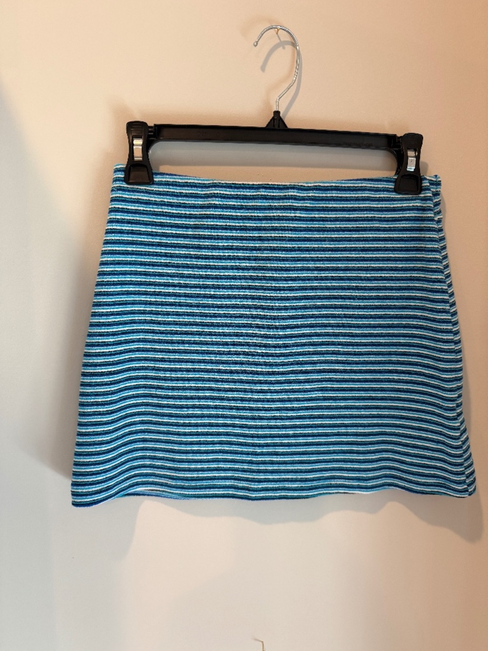 Frankies Bikinis Windward Striped Terry Skirt blue, white, and navy, Size S